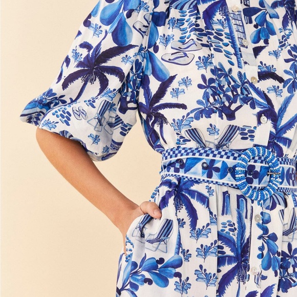 FARM Rio Blue and White Patterned Dress - Picture 2 of 5